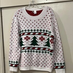 1775 Festive Holiday Sweater - White with Red and Green Accents